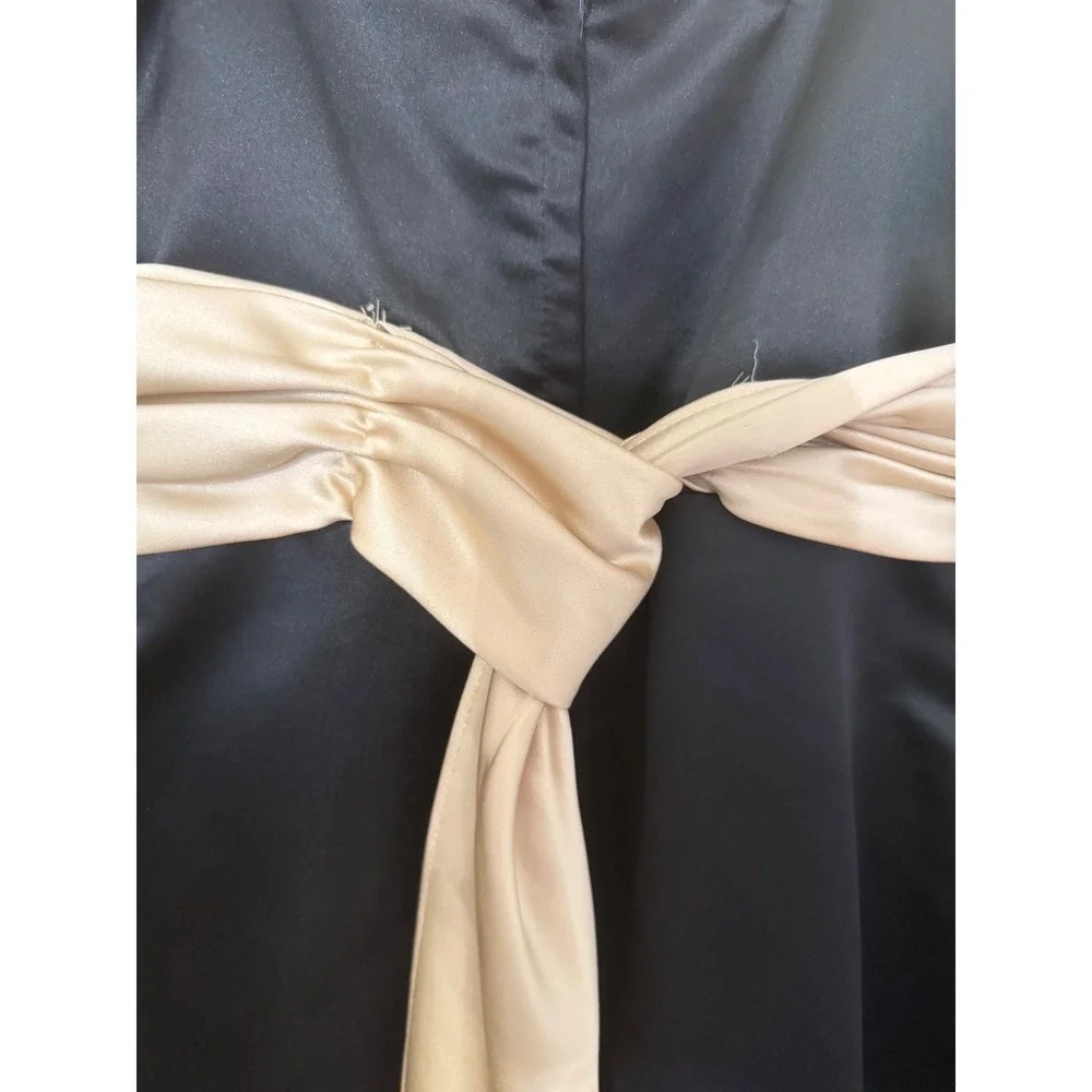 Pretty Maids Girls Black Satin Formal Dress Champagne Sash Bow Size 10